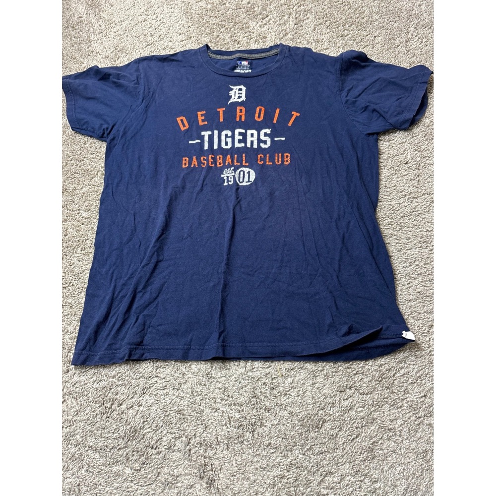 MLB Detroit Tigers Baseball Club T-Shirt Navy Blue Large Ring Spun Soft Cotton
